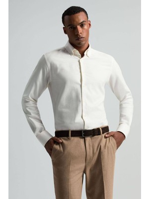 Pamuk Kaşmir Karışım Beyaz Gömlek