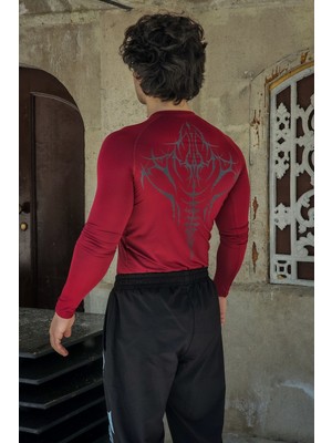 Liber Cyber Bones - Uzun Kollu Compression T-Shirt (Bordo)