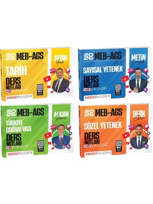 Indeks Akademi 2026 Meb-Ags Tarih + Türkiye Coğrafyası + Sayısal + Sözel Video Ders Notları 4 Lü Set