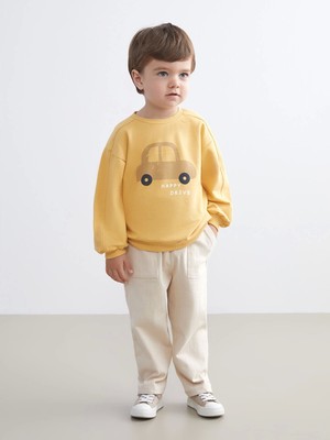 LC Waikiki Lcw Baby Sarı Baskılı Erkek Çocuk Takım 1 - 3 Ay Bisiklet Yaka ve Cepli Pantolon