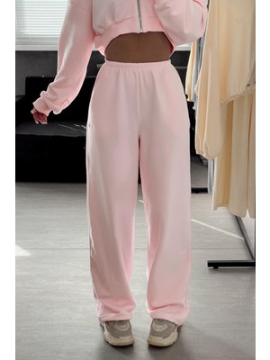 Madmext Pembe Barrel Fit Kadın Eşofman Altı MG2553 Dokuma Kumaş Çift Cepli Geniş Paça S Beden