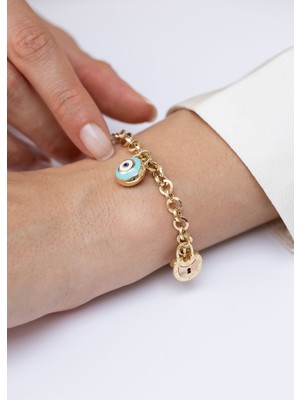 Cetaş Mavi Nazar Kilit 14 Ayar Altın Bileklik