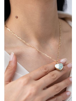 Cetaş Mine Kalpli Zincir 14 Ayar Altın Kolye