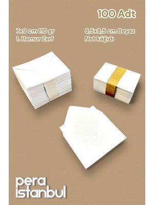 100 Adet Mini Zarf 70MMX90MM Beyaz Zarf Hediye Doğum Günü Dilekleri Zarfı Beyaz Not Kartlı