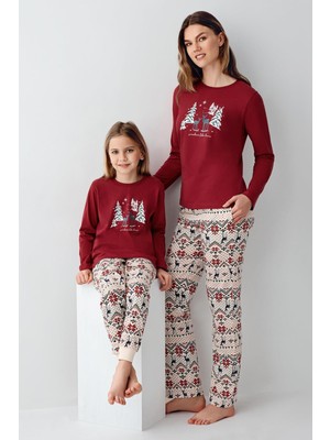 Anne Kız Geyik Temalı Pijama Kombin, Kadın ve Çocuk Pijamalar Ayrı Ayrı Fiyatlandırılır