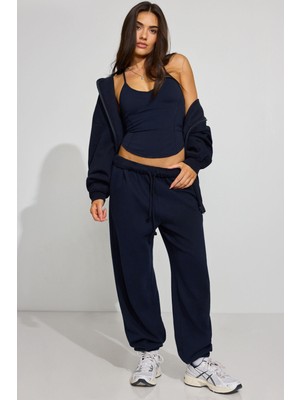 Lacivert Paçası Manşetli Cepli Kadın Eşofman Altı MG2540