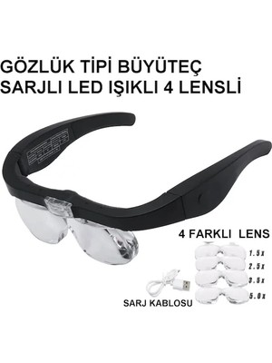 Şarjlı Gözlük Büyüteç  4 Farklı Lens 11537DC