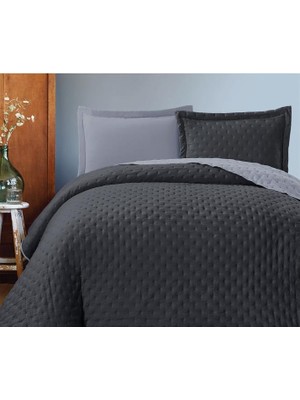 Washed Soft Çift Taraflı Çift Kişilik Yatak Örtüsü Gri