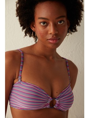 Çok Renkli Çizgili Paloma Straplez Bikini Üstü