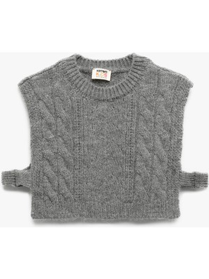 Bisiklet Yaka Kolsuz Bağlama Detaylı Crop Triko Süveter