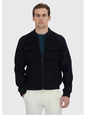 Lacivert Regular Fit Dik Yaka Casual Dokuma Mont