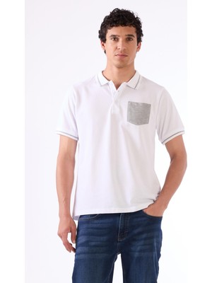 Dufy Erkek Slim Fit Polo Yaka Beyaz T-Shirt