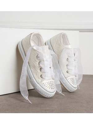 Surpie Shoes Kız Çocuk Günlük Dantelli Ayakkabı Işıklı Oval Taban Düz 21-30 Numara