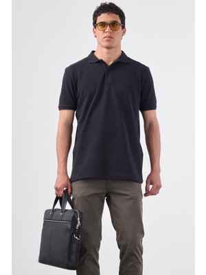 Dufy Erkek Slim Fit Polo Yaka Siyah T-Shirt
