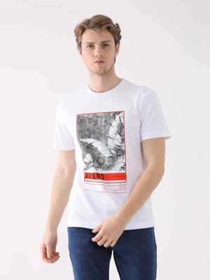 Dufy Erkek Regular Fit Bisiklet Yaka Beyaz T-Shirt