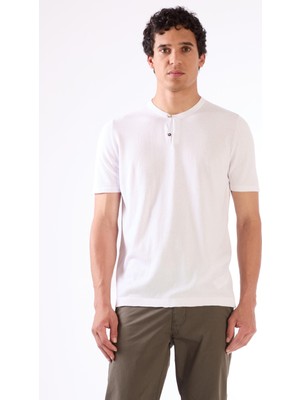 Dufy Erkek Slim Fit Bisiklet Yaka Beyaz Triko