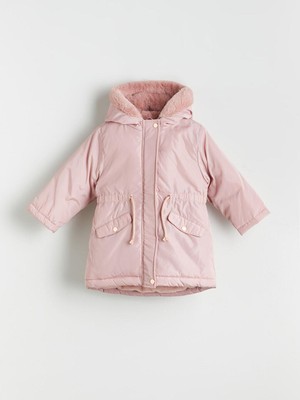 LC Waikiki Kapüşonlu Kız Çocuk Mont W5 Düz Desenli 100% Polyester Günlük Kullanım İçin Geniş Paça