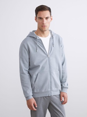 Kapüşonlu Uzun Kollu Erkek Fermuarlı Sweatshirt  (W5)