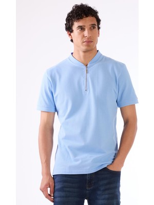 Dufy Erkek Slim Fit Polo Yaka Mavi T-Shirt