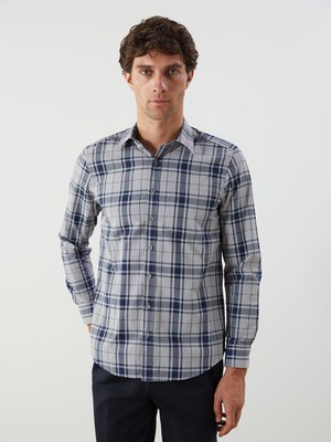 Regular Fit Uzun Kollu Ekose Armürlü Erkek Gömlek  (W5)
