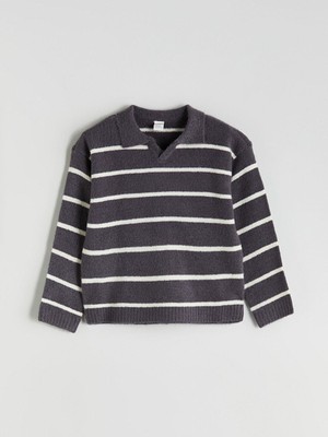 Bisiklet Yaka Çizgili Erkek Bebek Triko Kazak  (W5)