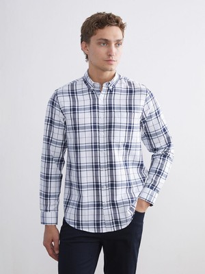 Regular Fit Uzun Kollu Ekose Armürlü Erkek Gömlek  (W5)