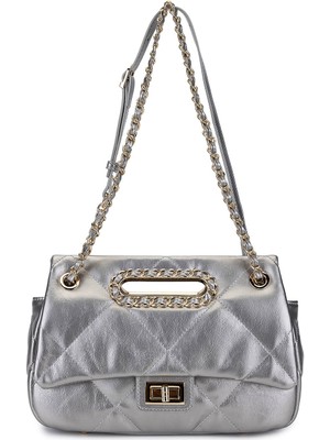 Tamer Tanca Kadın Suni Deri Metalik Omuz Çanta 921 27155 Bn Cnt SK25-26 Pewter