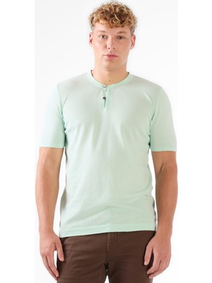 Dufy Erkek Slim Fit Bisiklet Yaka Su Yeşili Triko