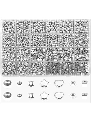 Dev Gümüş Plastik Yuvarlak ve Şekilli Ara Aparat Boncuk Bileklik Kolye Takı Yapım Malzemeleri