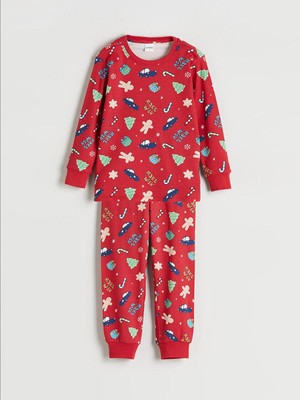 Bisiklet Yaka Yılbaşı Temalı Erkek Çocuk Pijama Takımı  (W5)