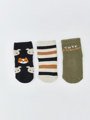 Desenli Erkek Bebek Soket Çorap 3'lü  (W5)