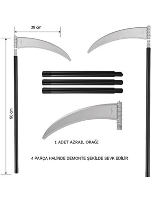 Halloween Gümüş Renk Plastik Azrail Orağı Tırpanı 90 cm Orak