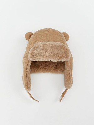 LC Waikiki Erkek Bebek Kar Şapkası Bej Renkli Yumuşak Kumaşlı Kulak Koruma Özelliği ile