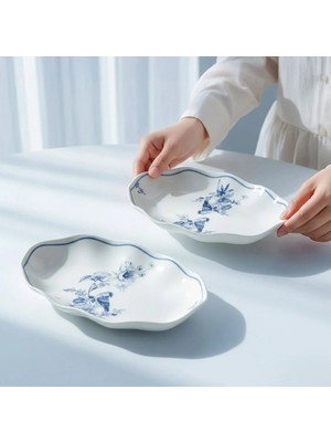 Güral Porselen Nesrin 25 cm Kayık Tabak Seti 2'li Krem Renkli Zarif Tasarım