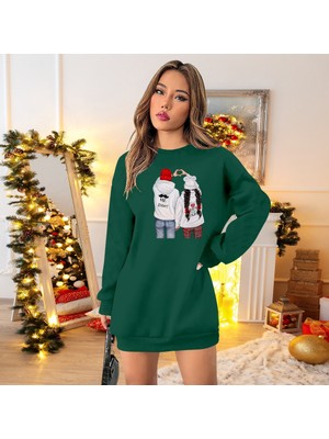 Ezel Glory Kadın Uzun Kollu Bisiklet Yaka Desenli Viskon Iki Iplik Elbise