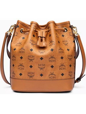 Mcm Visetos Dessau Büzgülü Çanta, Şık & Çok Yönlü, Monogram Kanvastan, Orta Boy