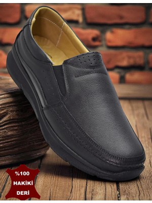 TAB5884 Ortopedik Taban Siyah Hakiki Deri Erkek Ayakkabı Mevsimlik