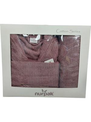 Nurpak Tek Kişilik Bornoz Seti Şalyaka (Banyo Havlusu Büyük Boy)-Ekol Mürdüm (Beden L-XL)
