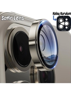 (Kaliteyi Bozmaz) iPhone 15 Pro Max/15 Pro Natürel Titanyum Uyumlu Safir Kamera Pembe Lens Koruyucu