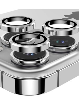 (Kaliteyi Bozmaz) iPhone 14 Pro Max / 14 Pro Uyumlu Gümüş Safir Kamera Lens Koruyucu Takma Aparatlı Kolay Kurulum
