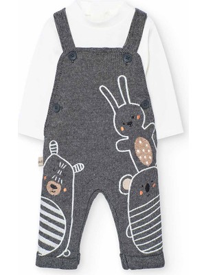 Erkek Bebek Hayvanlar Baskılı Salopet Takım