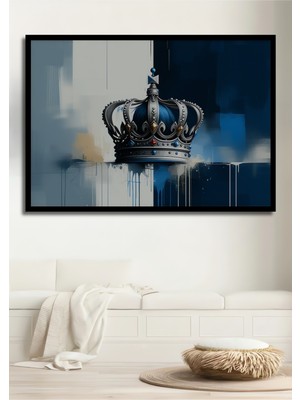 Çerçeve Görünümlü Mavi Kraliyet Tacı Yağlı Boya Görünümlü Dekoratif Ahşap Ev/işyeri/ofis Kare Tablo
