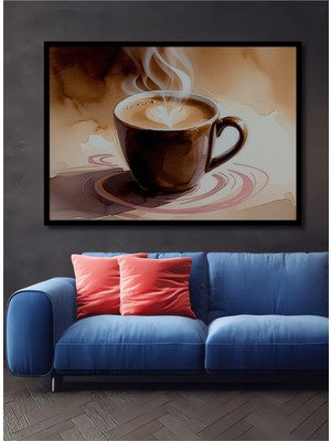 Çerçeve Görünümlü Sulu Boya Görünümlü Kahve Aşkı Dekoratif Ahşap Ev/işyeri/ofis Kare Tablo