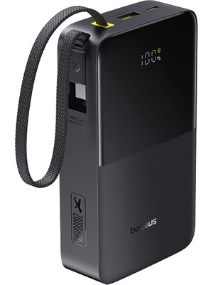 Baseus Enerfill FC51 Bipow2 Pro Dijital Göstergeli Super Hızlı Power Bank Type-C Kablolu, Usb-C 2 Çıkışlı 20000MAH 22.5W Siyah