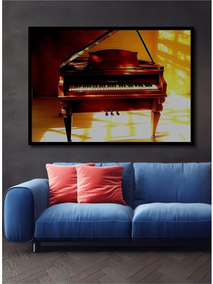 Çerçeve Görünümlü Piyano Tutkusu Yağlı Boya Görünümlü Dekoratif Ahşap Ev/işyeri/ofis Kare Tablo