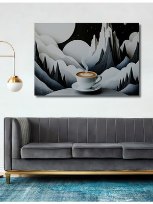 Dağ Manzaralı Kahve Keyfi Dekoratif Ahşap Dekoratif Ev/işyeri/ofis Kare Tablo