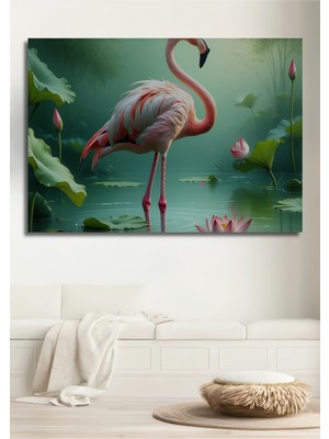 Flamingo Rüyası Yağlı Boya Görünümlü Dekoratif Ahşap Ev/işyeri/ofis Kare Tablo