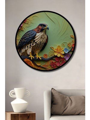 Çerçeve Görünümlü Çiçek Bahçesinde Kartal Rölyef Dekoratif Ahşap Ev/işyeri/ofis Yuvarlak Tablo