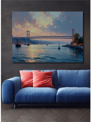 Istanbul Boğazı Köprüsü Yağlı Boya Görünümlü Dekoratif Ahşap Ev/işyeri/ofis Kare Tablo
