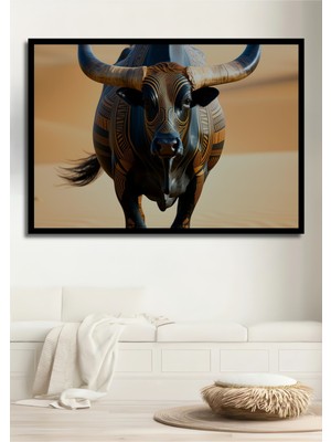 Çerçeve Görünümlü Desenli Boğa Yağlı Boya Görünümlü Dekoratif Ahşap Ev/işyeri/ofis Kare Tablo